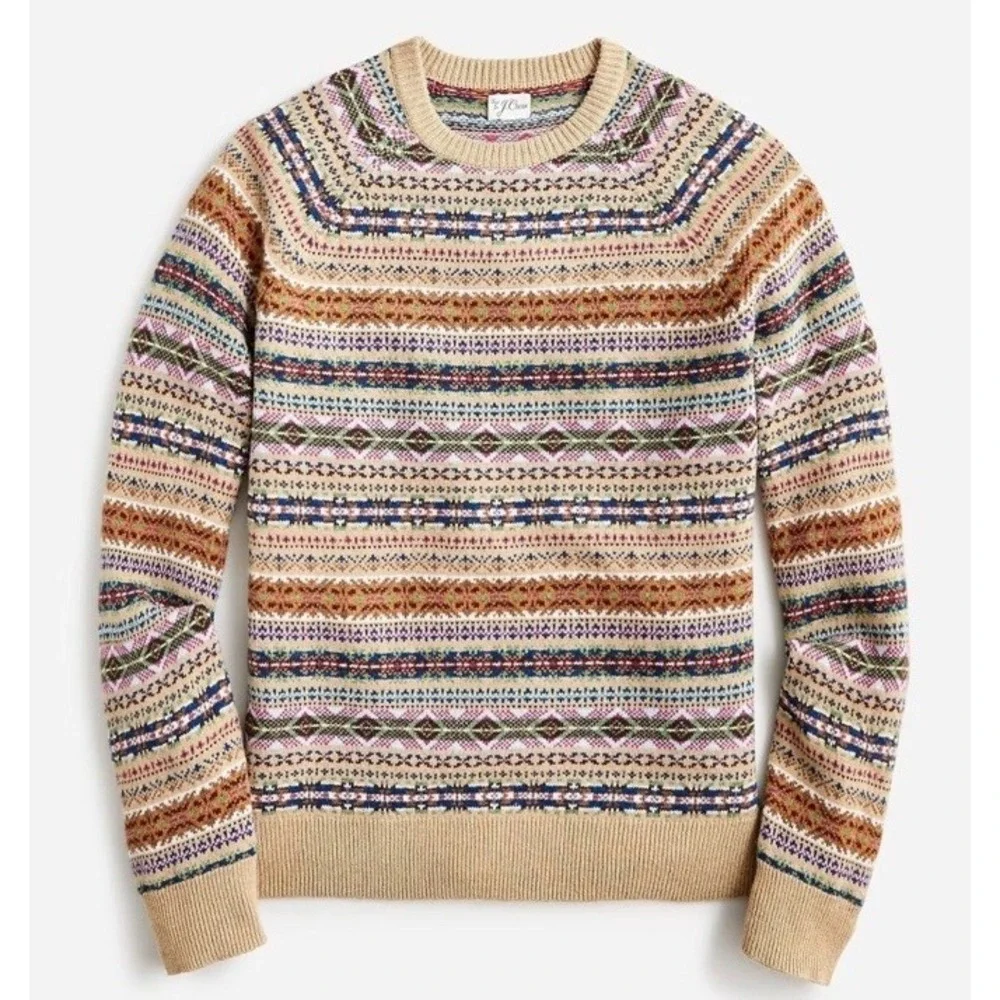 J Crew‎ Fair Isle Lambswool Sweater Mens Large Multicolor Crewneck Pullover
